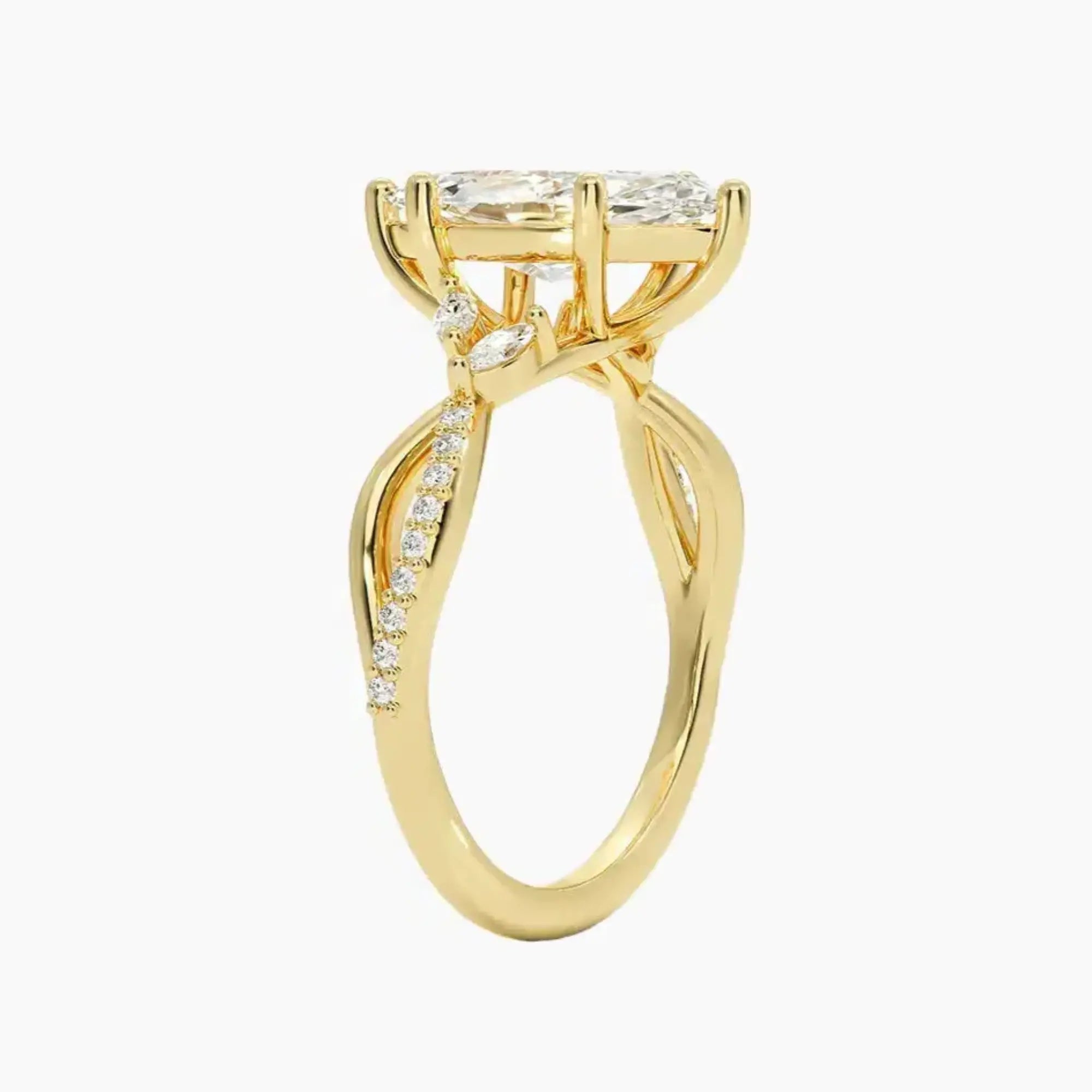 Aria Adorned 3 Carat Marquise Cut Solitaire Lab Grown Diamond Ring in 14K White Gold - View 8