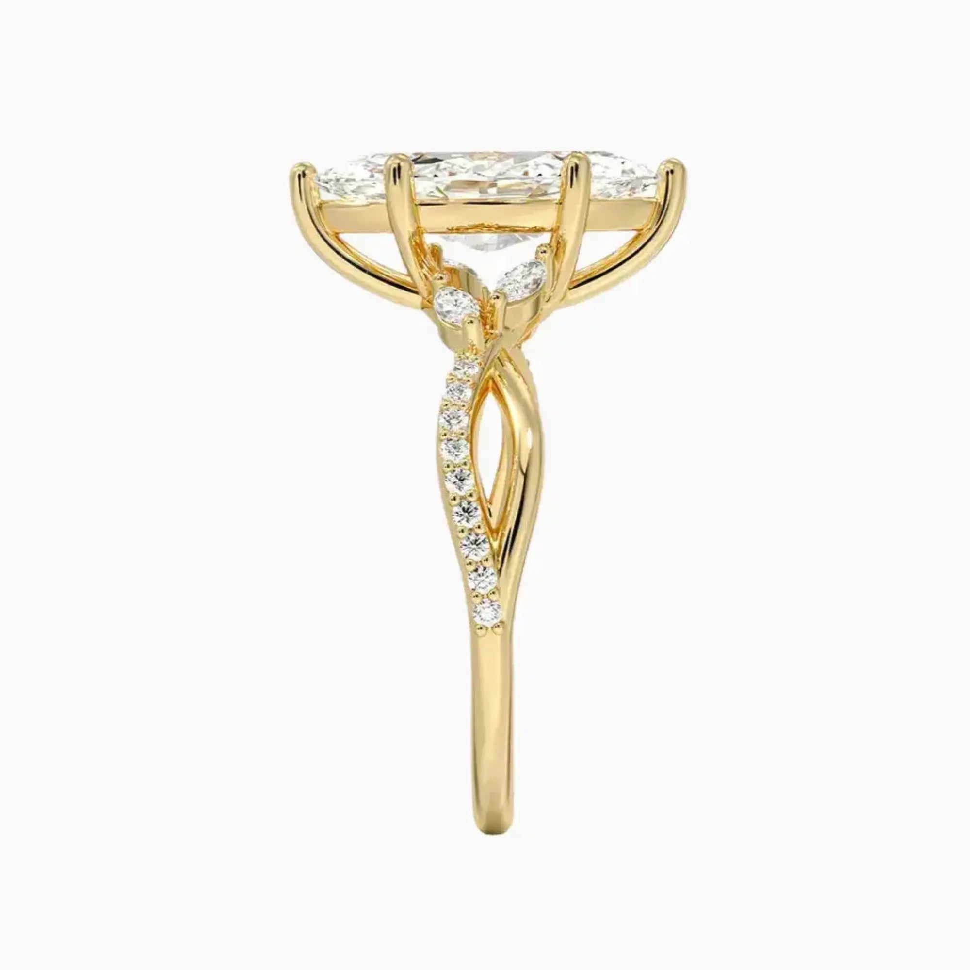 Aria Adorned 3.5 Carat Marquise Cut Solitaire Lab Grown Diamond Ring in 18K Yellow Gold - View 3