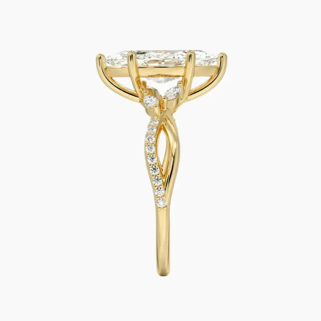 Aria Adorned 3 Carat Marquise Cut Solitaire Lab Grown Diamond Ring in 10K Yellow Gold - View 3