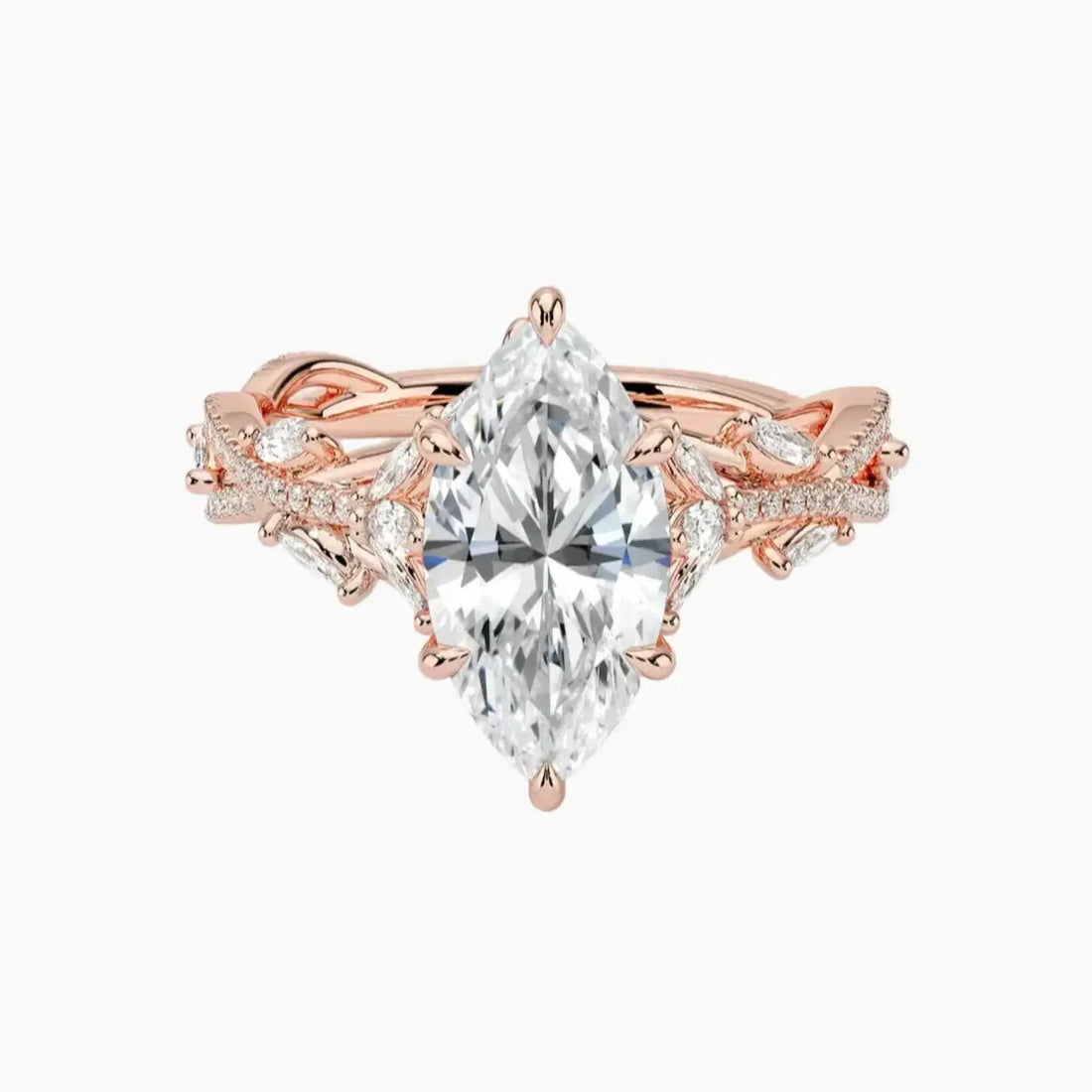 Florence Adorned 4 Carat Marquise Cut Solitaire Lab Grown Diamond Ring in 18K Rose Gold