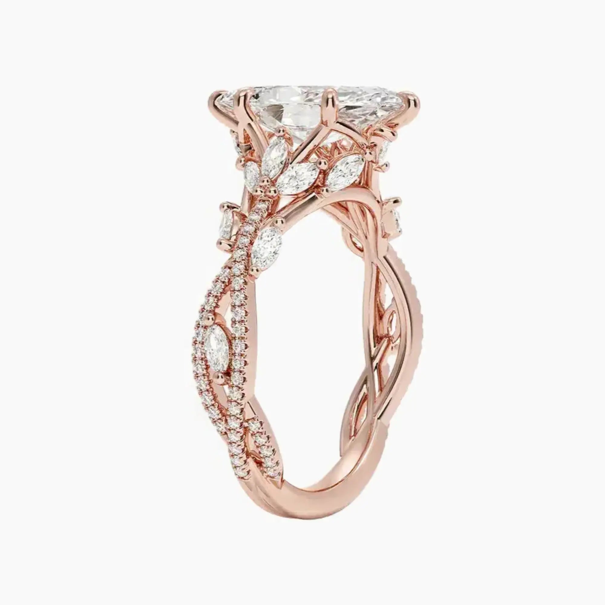 Florence Adorned 3 Carat Marquise Cut Solitaire Lab Grown Diamond Ring in 18K White Gold - View 10