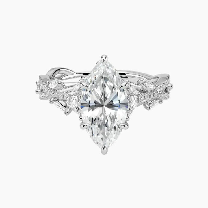 Florence Adorned 5 Carat Marquise Cut Solitaire Lab Grown Diamond Ring in 14K White Gold