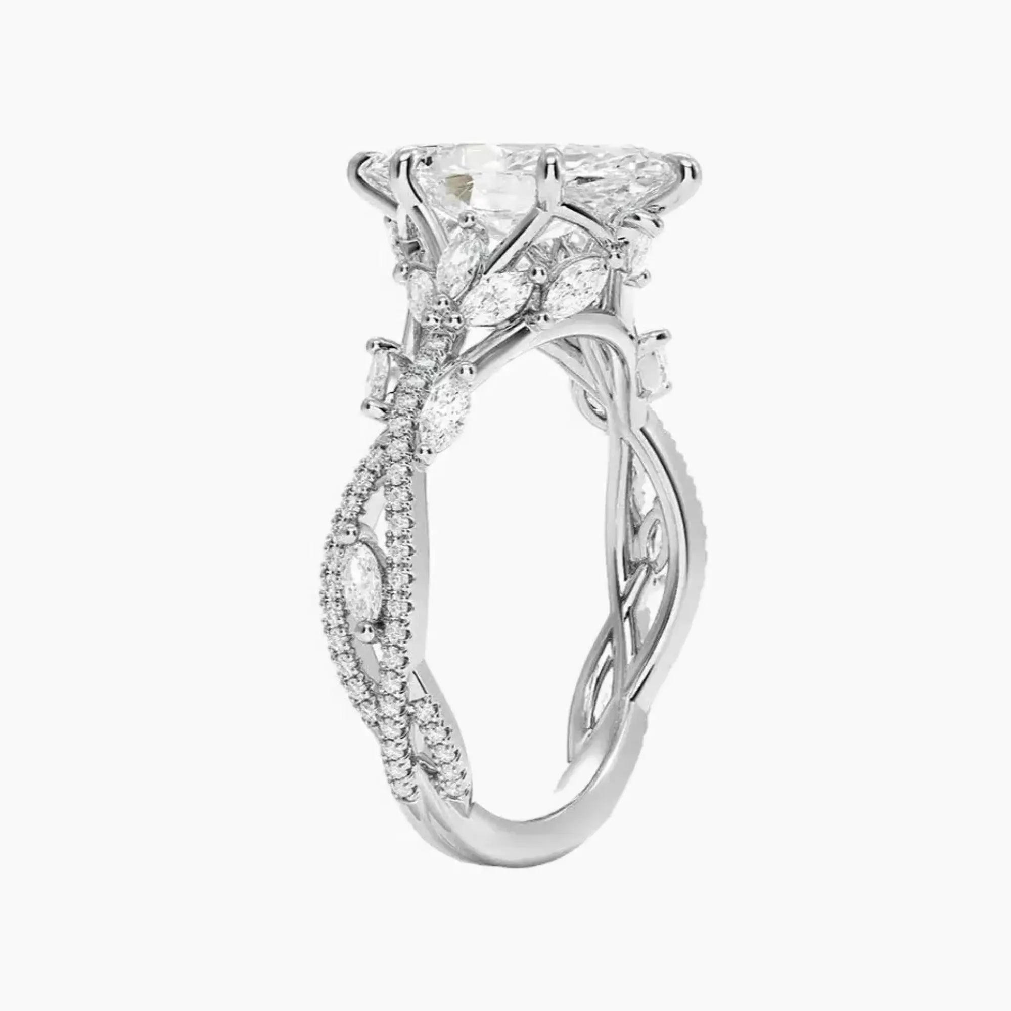 Florence Adorned 1.5 Carat Marquise Cut Solitaire Lab Grown Diamond Ring in 18K White Gold - View 2