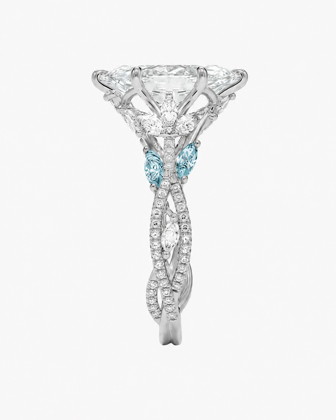 Florence Adorned 5 Carat Marquise Cut Solitaire Lab Grown Diamond Ring in 14K White Gold - View 8