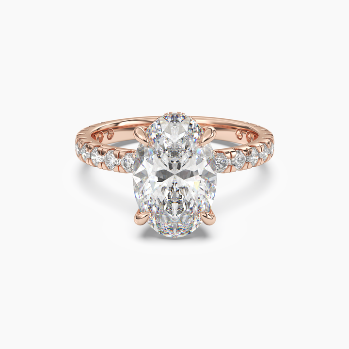 Serena 3 Carat Oval Cut Pave Lab Grown Diamond Ring in 18K Rose Gold