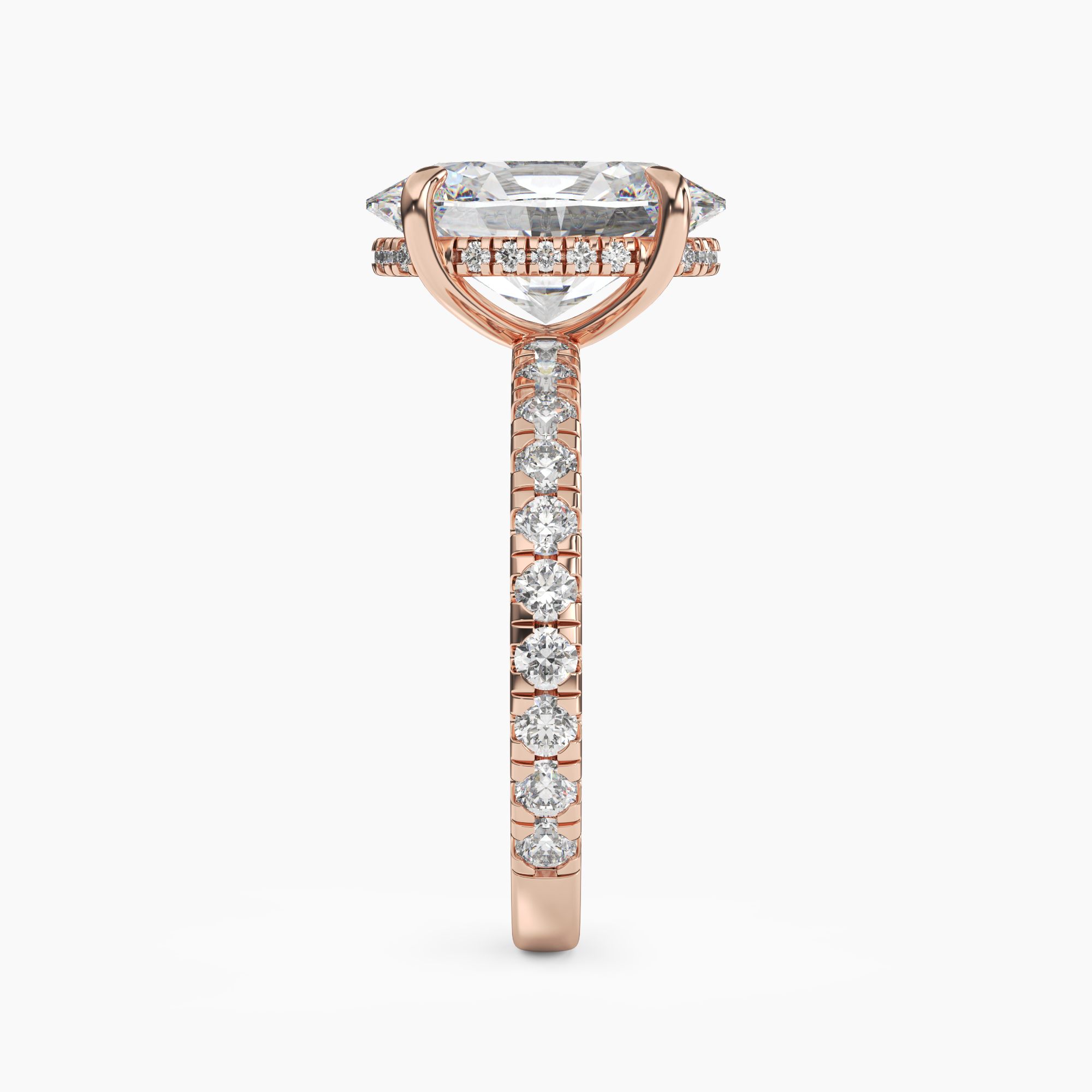 Serena 5 Carat Oval Cut Pave Lab Grown Diamond Ring in 14K Rose Gold - View 3