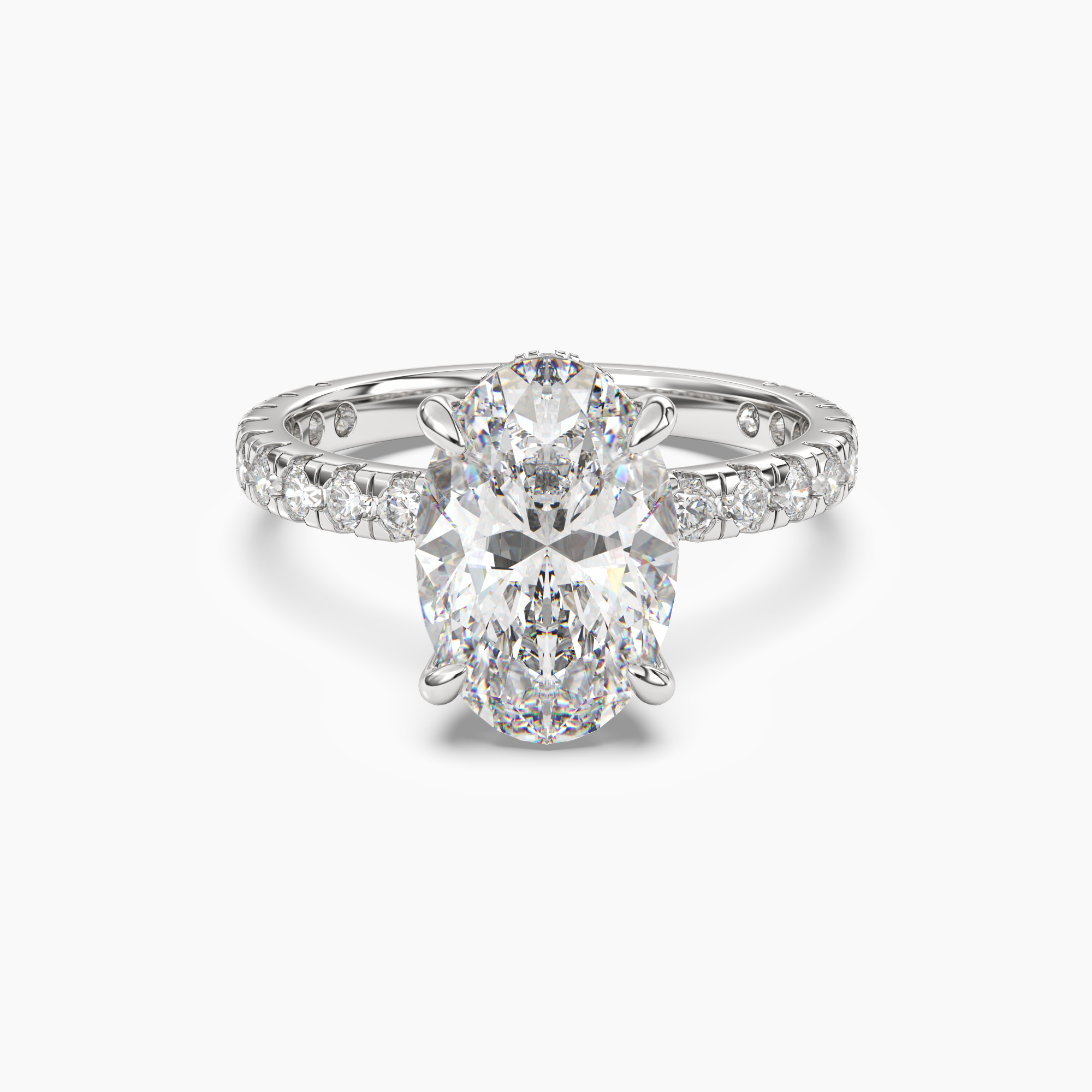 Serena 5 Carat Oval Cut Pave Lab Grown Diamond Ring in 14K White Gold