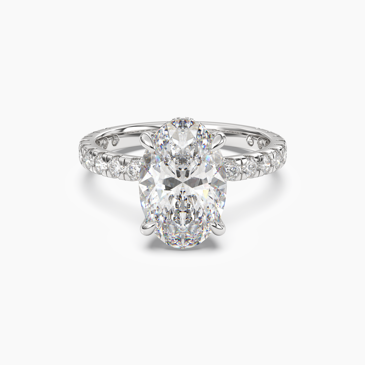 Serena 5 Carat Oval Cut Pave Lab Grown Diamond Ring in 14K White Gold