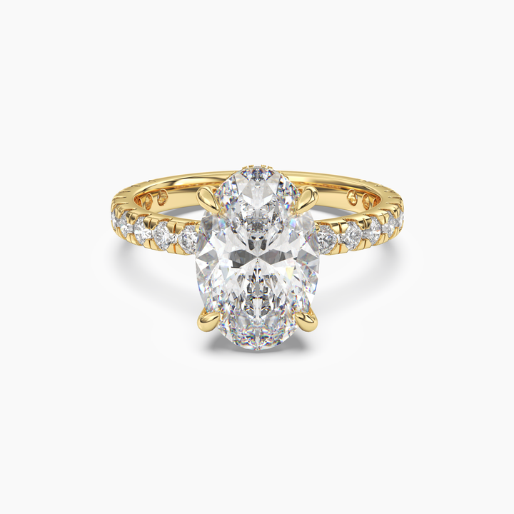 Serena 5 Carat Oval Cut Pave Lab Grown Diamond Ring in 14K Yellow Gold