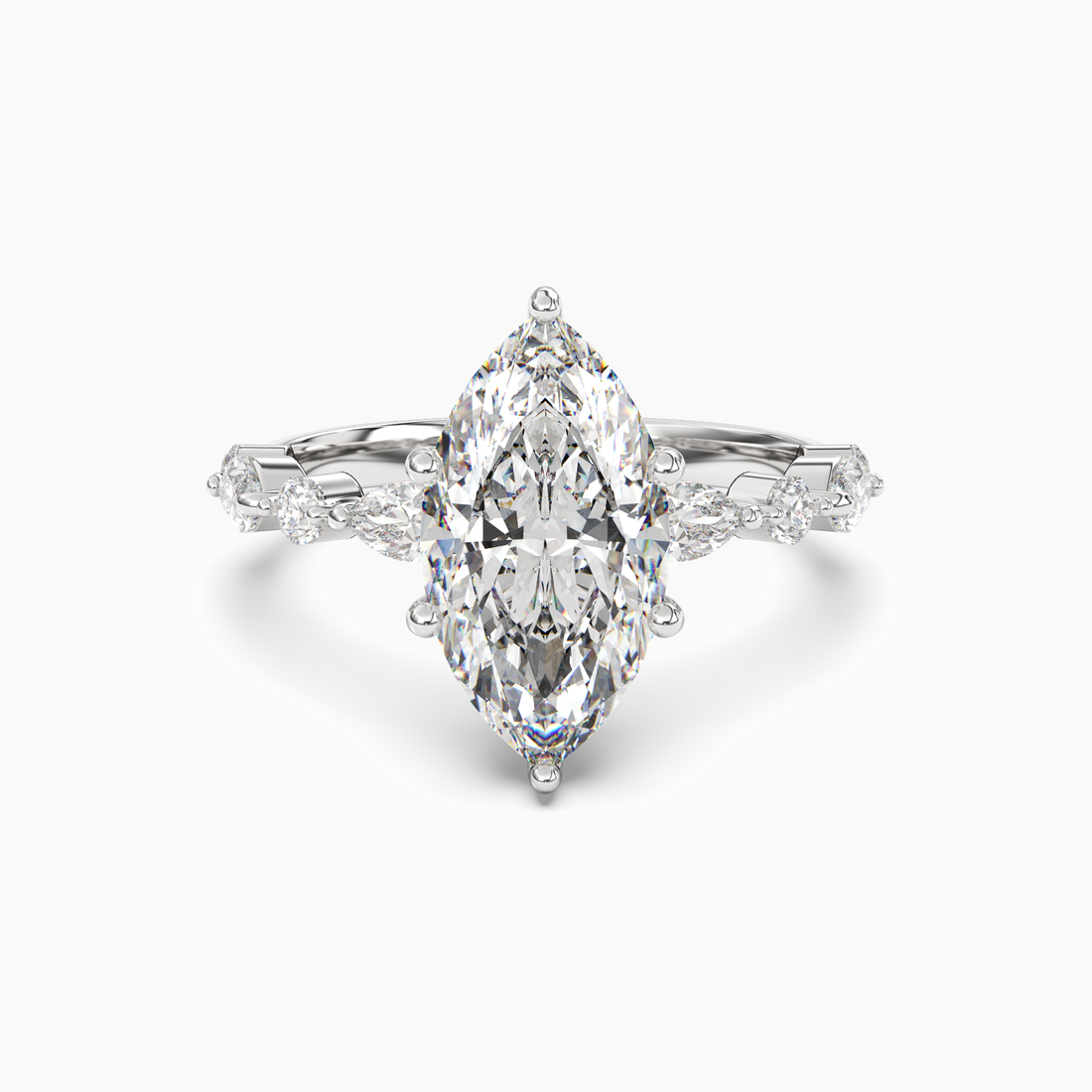 Elodie 4 Carat Marquise Cut Solitaire Lab Grown Diamond Ring in Silver