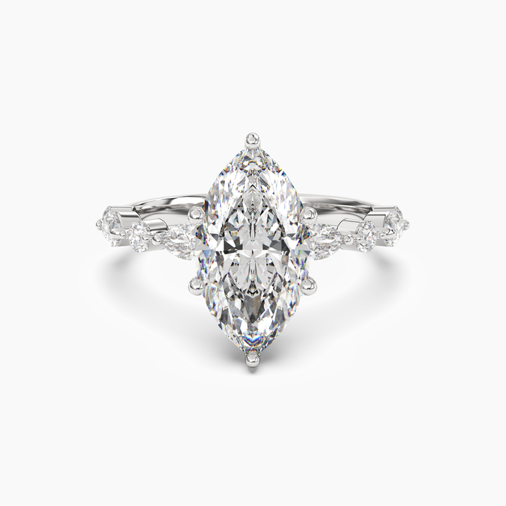 Elodie 3 Carat Marquise Cut Solitaire Lab Grown Diamond Ring in Silver