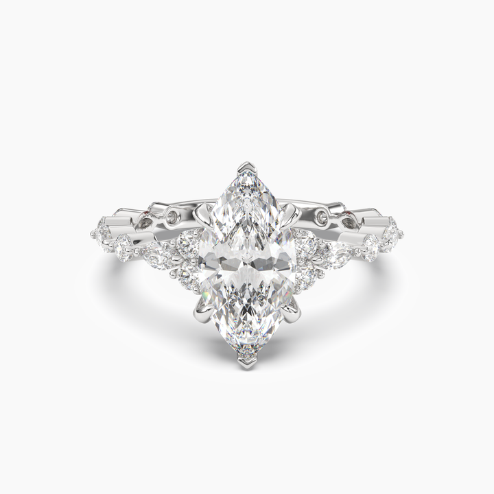 Flora 5 Carat Marquise Cut Solitaire Lab Grown Diamond Ring in 14K White Gold
