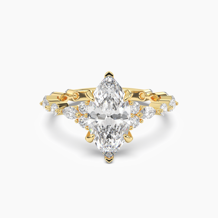 Flora 5 Carat Marquise Cut Solitaire Lab Grown Diamond Ring in 14K Yellow Gold