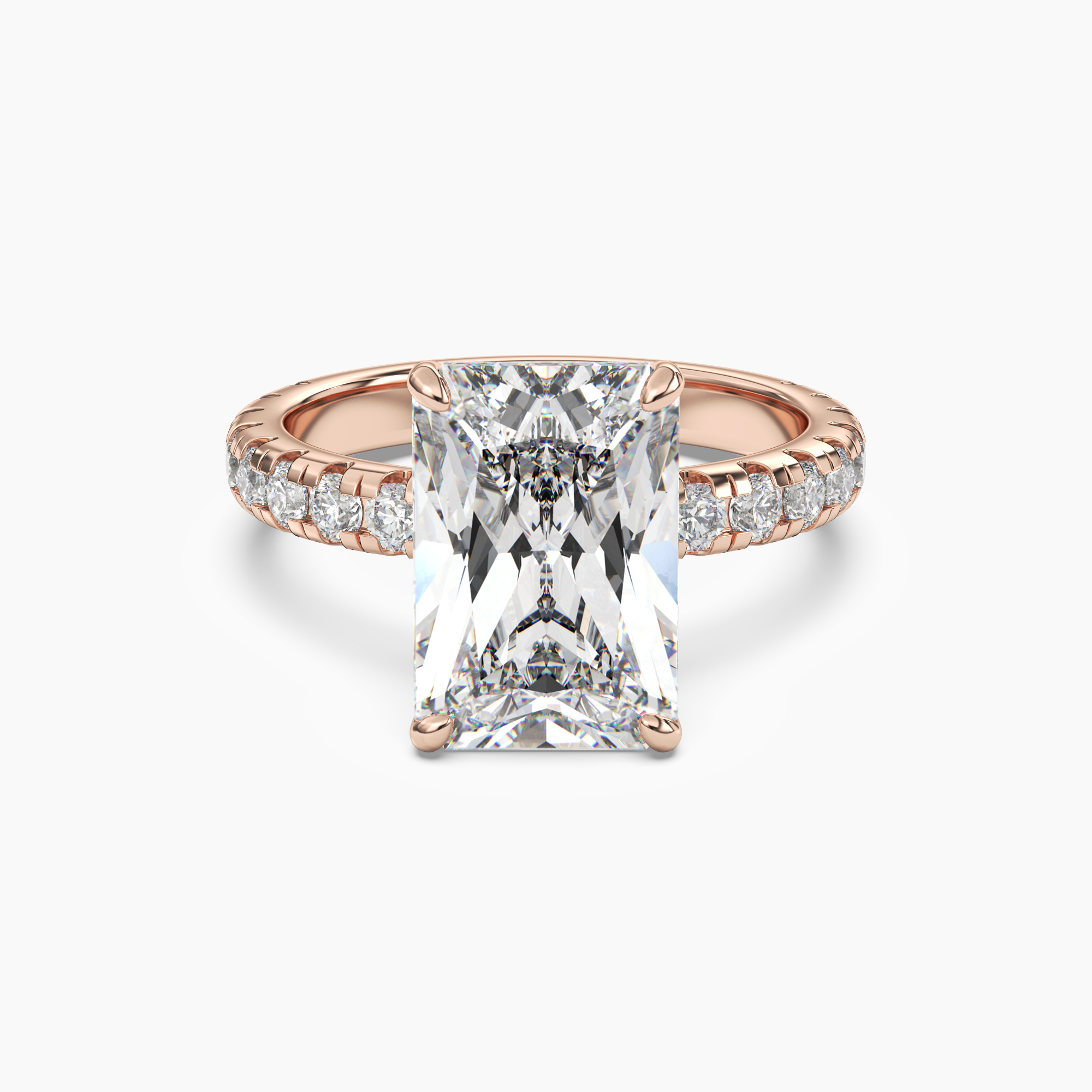 Giselle 5 Carat Radiant Cut Pave Lab Grown Diamond Ring in 14K Rose Gold