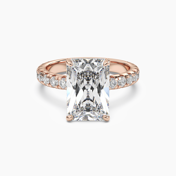 Giselle 5 Carat Radiant Cut Pave Lab Grown Diamond Ring in 14K Rose Gold