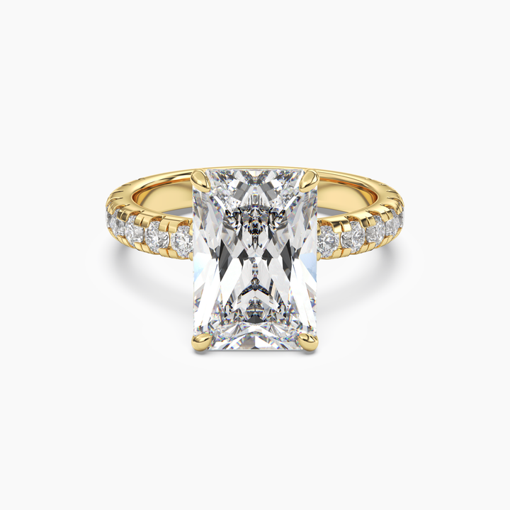 Giselle 5 Carat Radiant Cut Pave Lab Grown Diamond Ring in 14K Yellow Gold