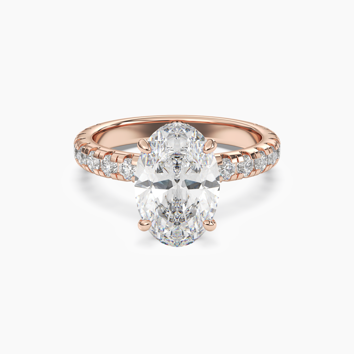 Iris 4.5 Carat Oval Cut Pave Lab Grown Diamond Ring in 18K Rose Gold