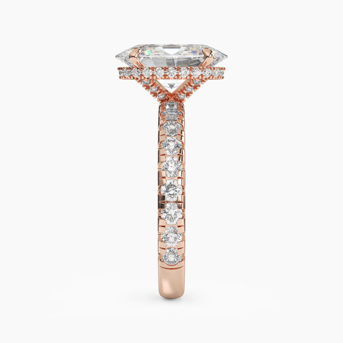 Iris 5 Carat Oval Cut Pave Lab Grown Diamond Ring in 14K Rose Gold - View 3