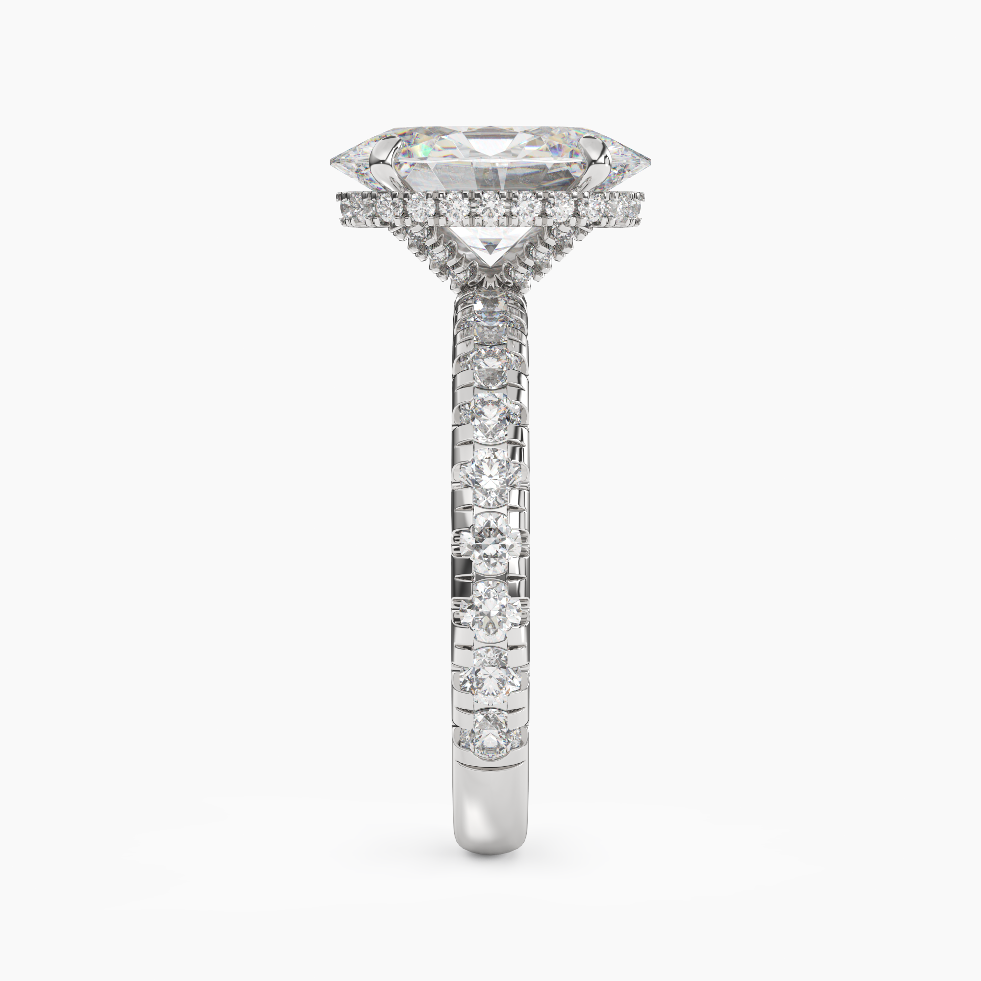 Iris 1 Carat Oval Cut Pave Lab Grown Diamond Ring in 10K White Gold - View 3