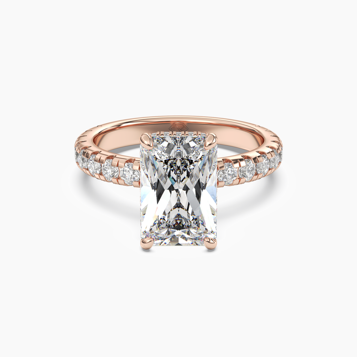 Iris 5 Carat Radiant Cut Pave Lab Grown Diamond Ring in 14K Rose Gold