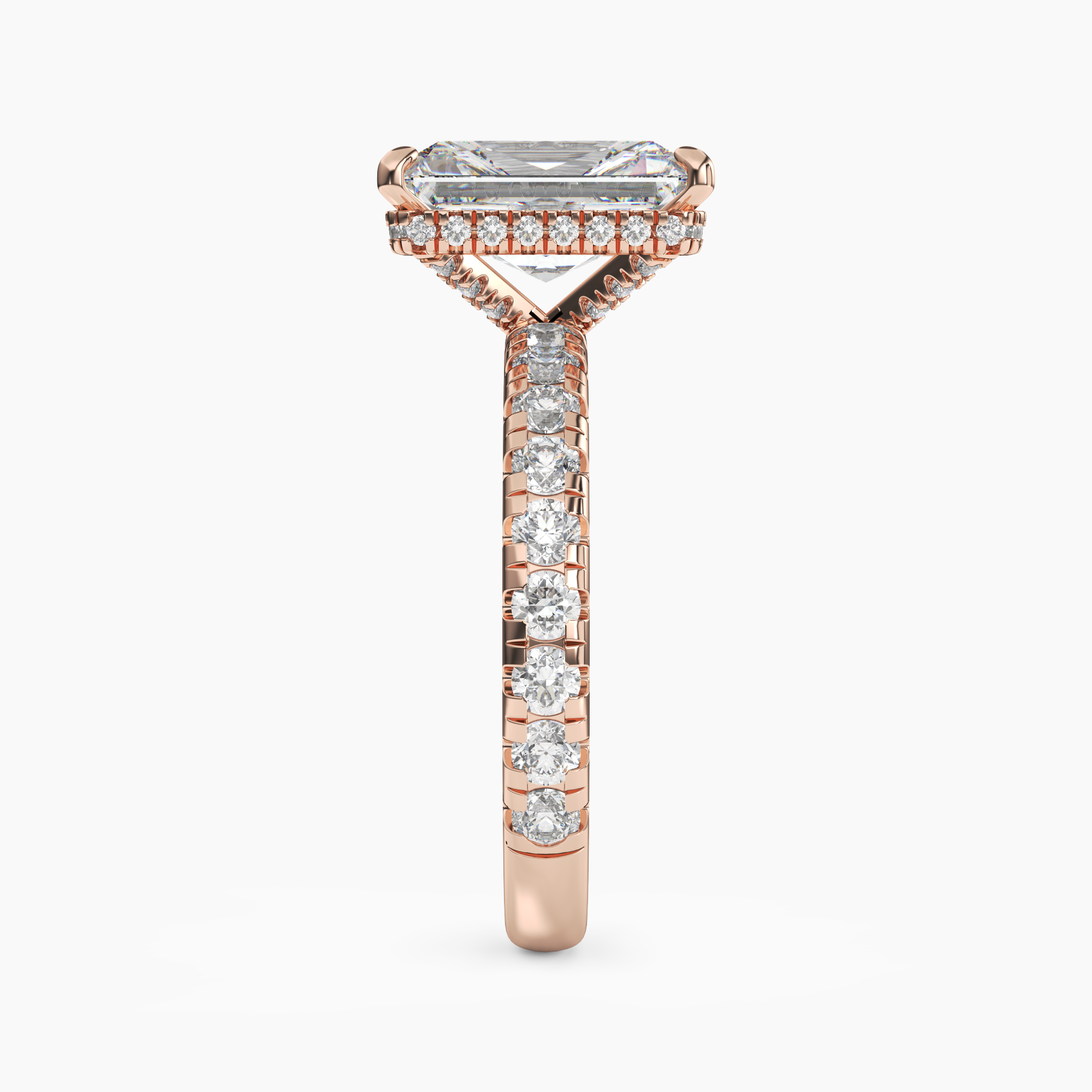 Iris 5 Carat Radiant Cut Pave Lab Grown Diamond Ring in 14K Rose Gold - View 3
