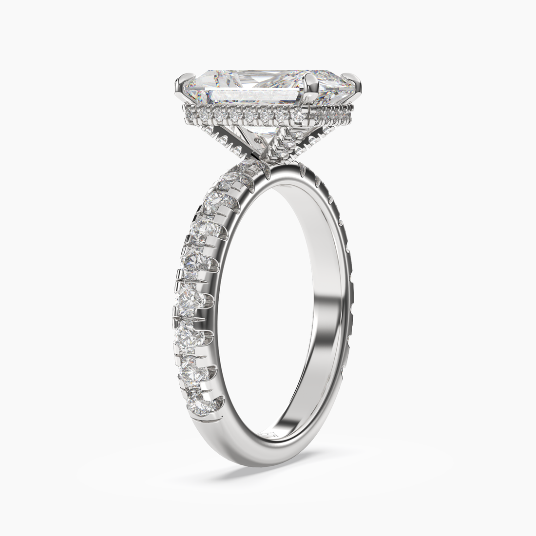 Iris 4 Carat Radiant Cut Pave Lab Grown Diamond Ring in 10K Rose Gold - View 5
