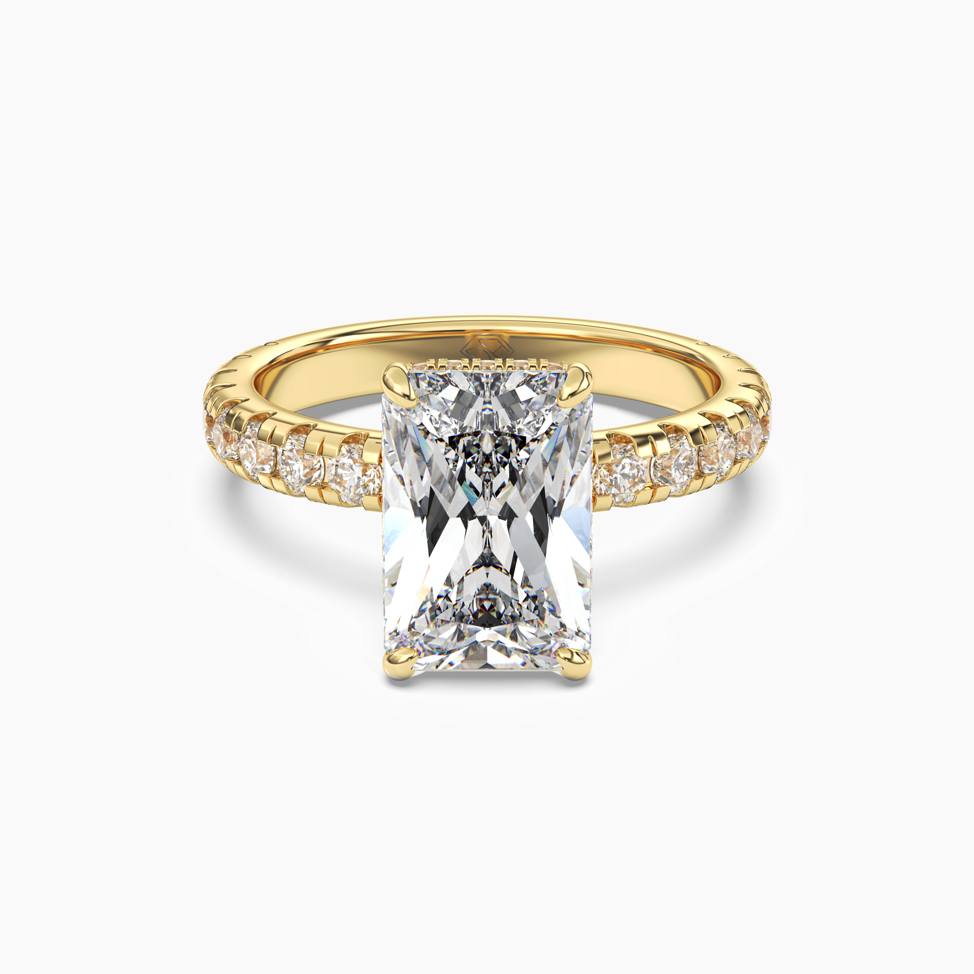 Iris 5 Carat Radiant Cut Pave Lab Grown Diamond Ring in 14K Yellow Gold