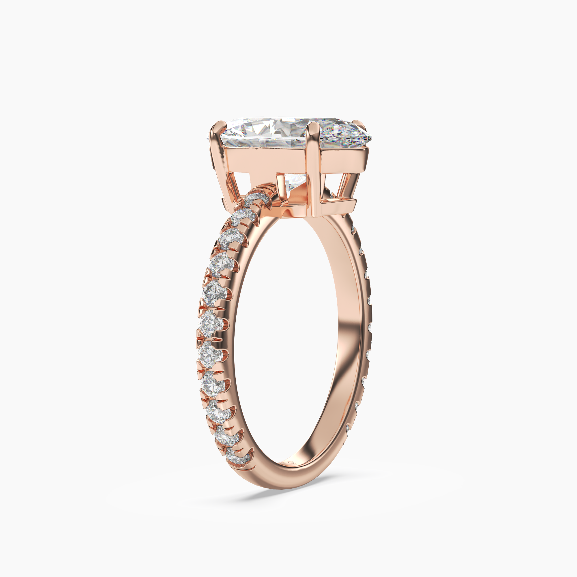 Aurora 5 Carat Oval Cut Pave Lab Grown Diamond Ring in 14K Rose Gold - View 2
