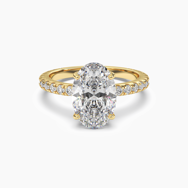 Aurora 5 Carat Oval Cut Pave Lab Grown Diamond Ring in 14K Yellow Gold