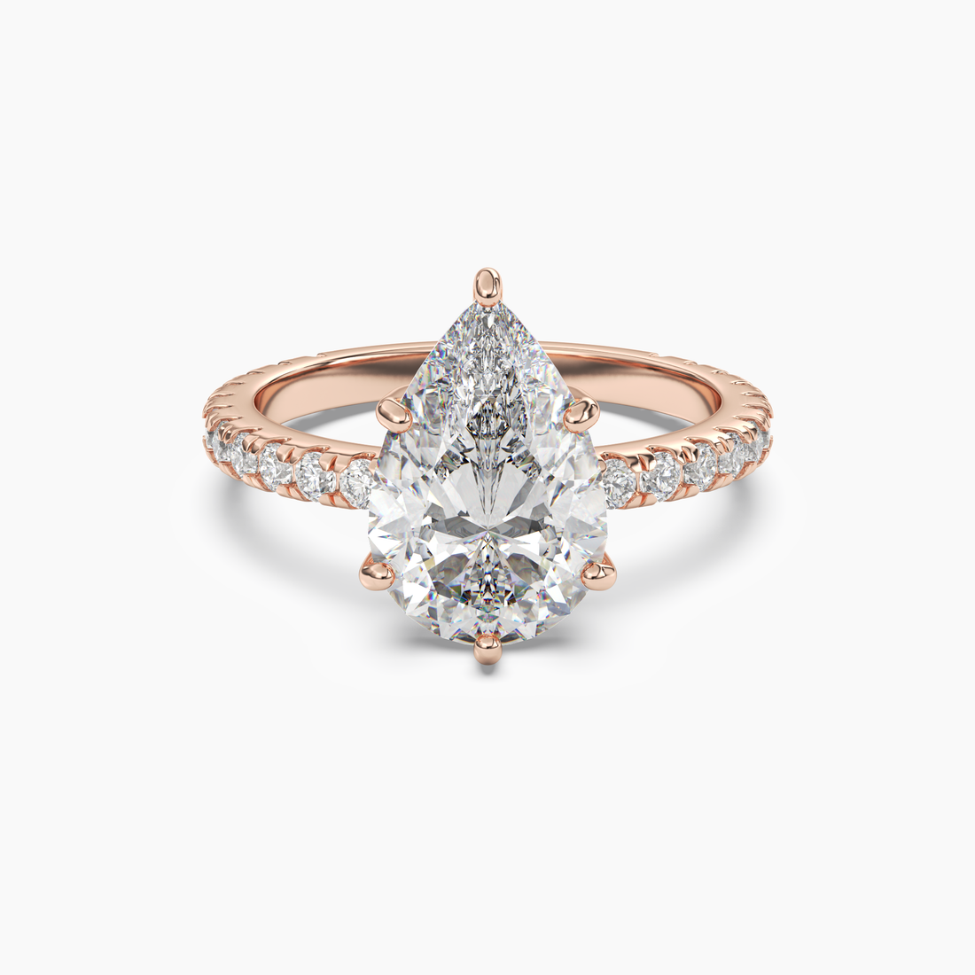 Aurora 5 Carat Pear Cut Pave Lab Grown Diamond Ring in 14K Rose Gold