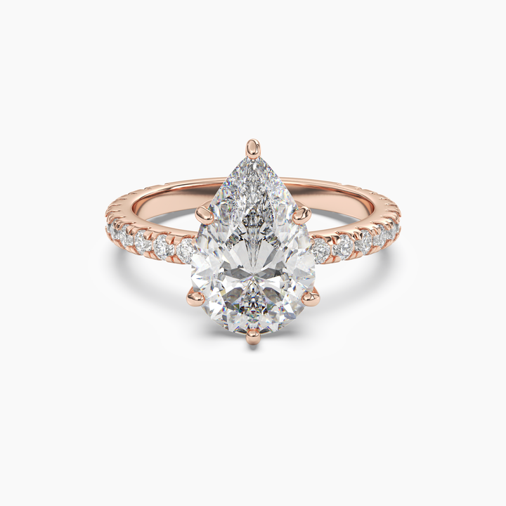 Aurora 5 Carat Pear Cut Pave Lab Grown Diamond Ring in 14K Rose Gold