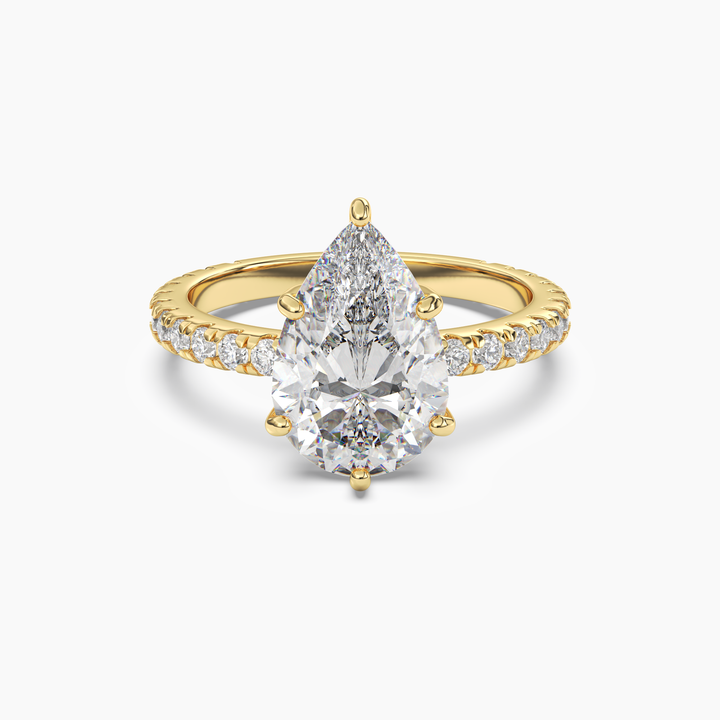 Aurora 5 Carat Pear Cut Pave Lab Grown Diamond Ring in 14K Yellow Gold