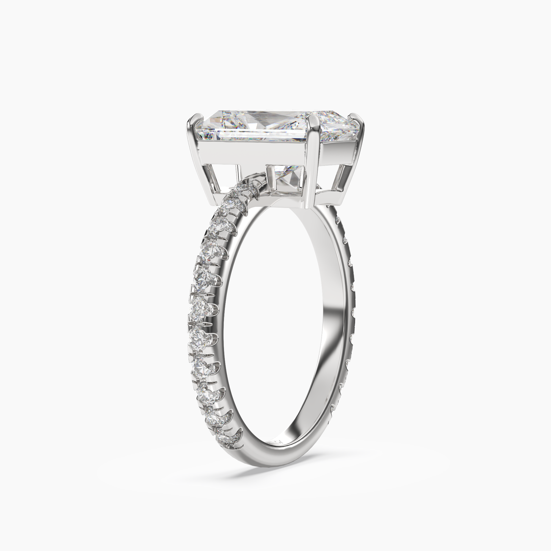 Aurora 5 Carat Radiant Cut Pave Lab Grown Diamond Ring in 14K White Gold - View 2