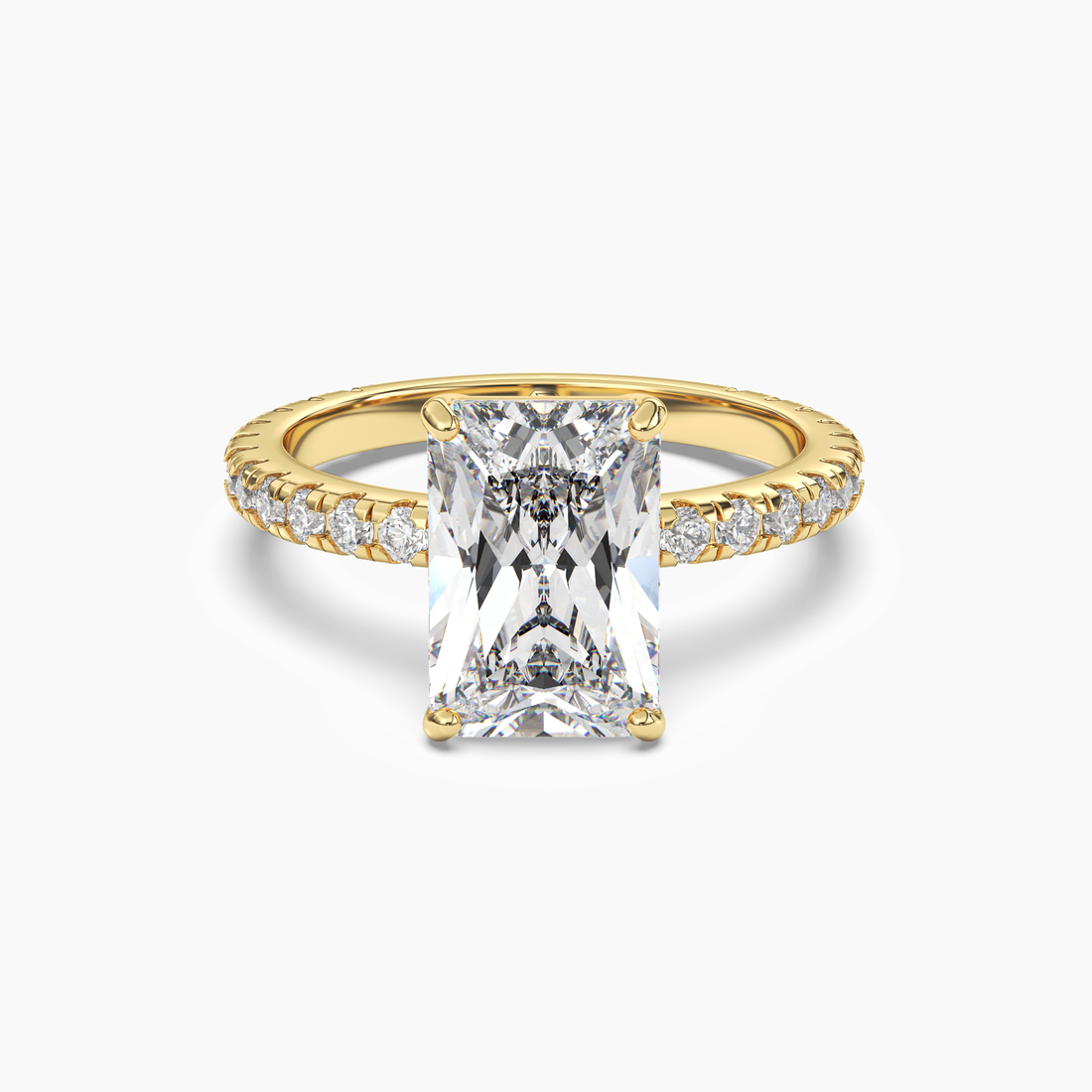 Aurora 5 Carat Radiant Cut Pave Lab Grown Diamond Ring in 14K Yellow Gold