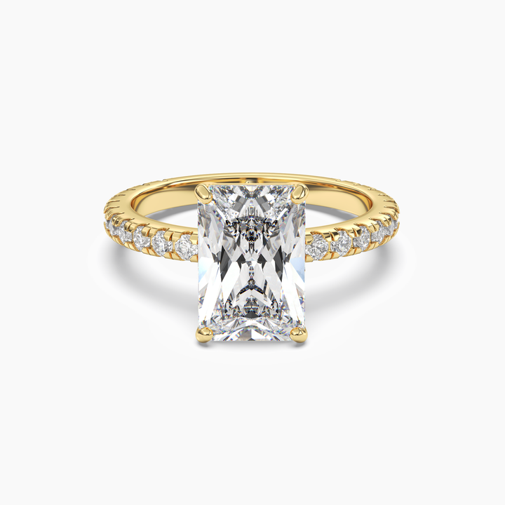 Aurora 5 Carat Radiant Cut Pave Lab Grown Diamond Ring in 14K Yellow Gold