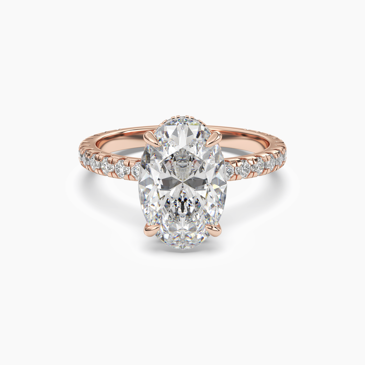 Clara 5 Carat Oval Cut Pave Lab Grown Diamond Ring in 14K Rose Gold