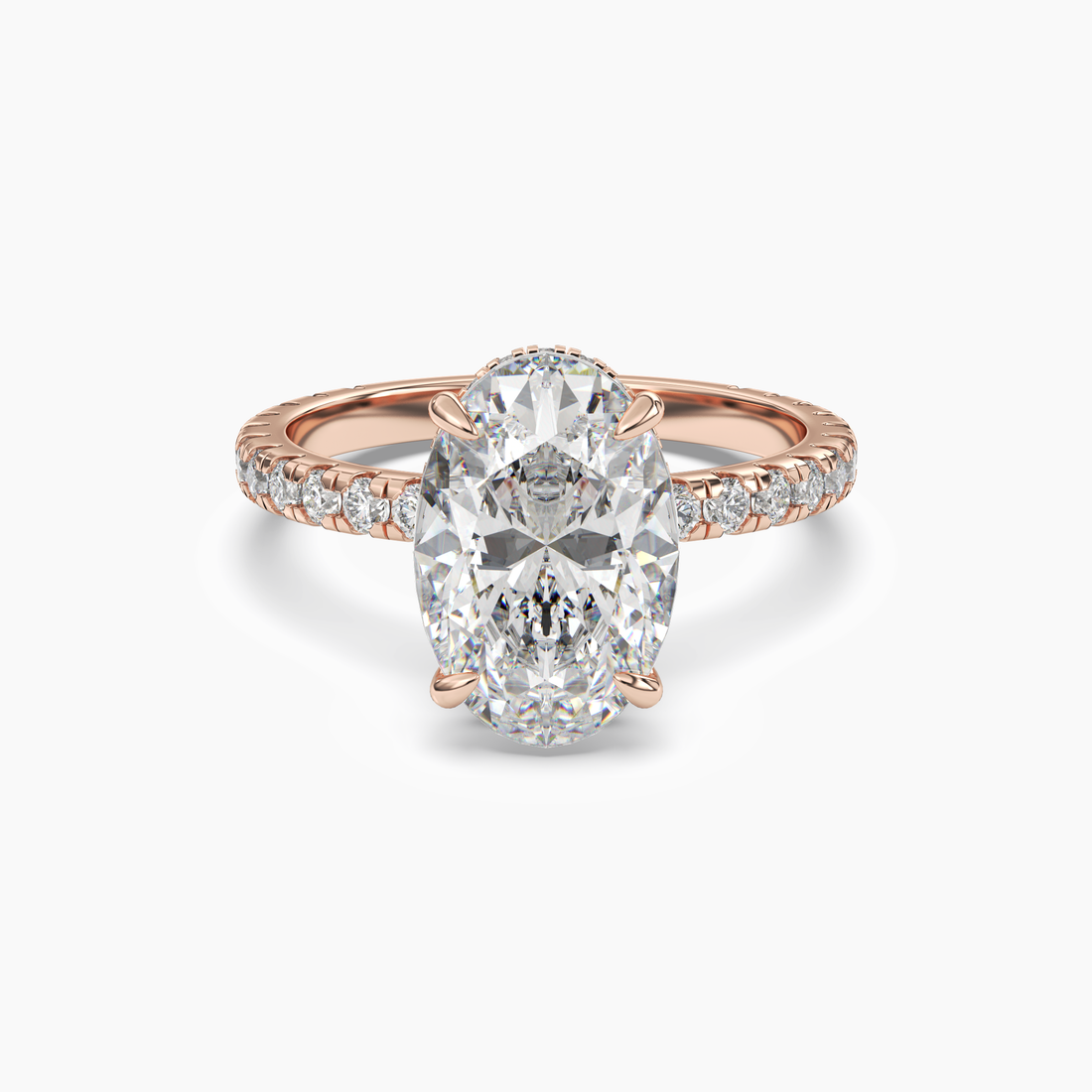 Clara 5 Carat Oval Cut Pave Lab Grown Diamond Ring in 14K Rose Gold