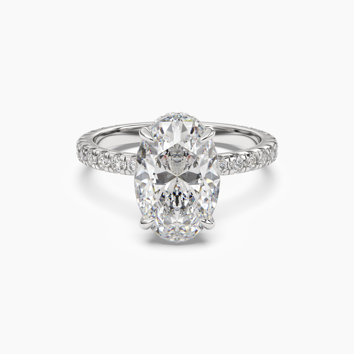 Clara 5 Carat Oval Cut Pave Lab Grown Diamond Ring in 14K White Gold