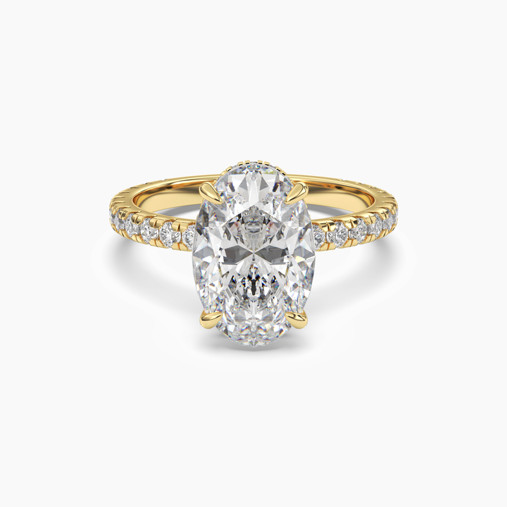 Clara 5 Carat Oval Cut Pave Lab Grown Diamond Ring in 14K Yellow Gold
