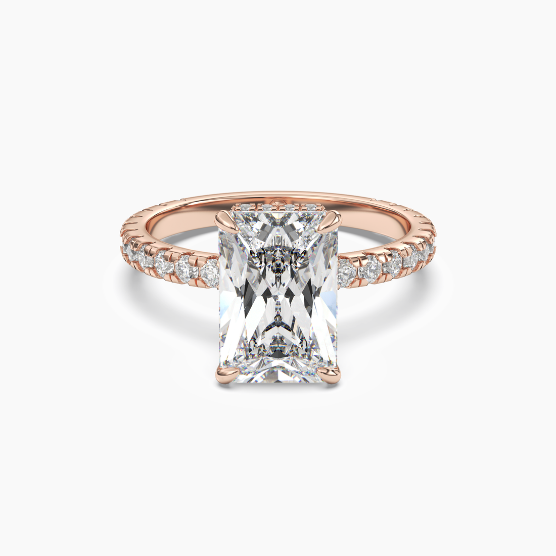 Clara 3 Carat Radiant Cut Pave Lab Grown Diamond Ring in 18K Rose Gold