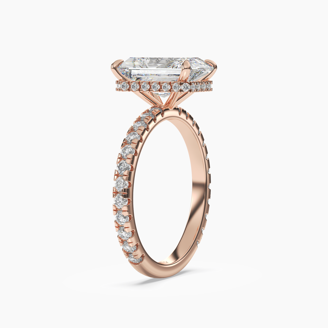 Clara 3.5 Carat Radiant Cut Pave Lab Grown Diamond Ring in 18K Rose Gold - View 2