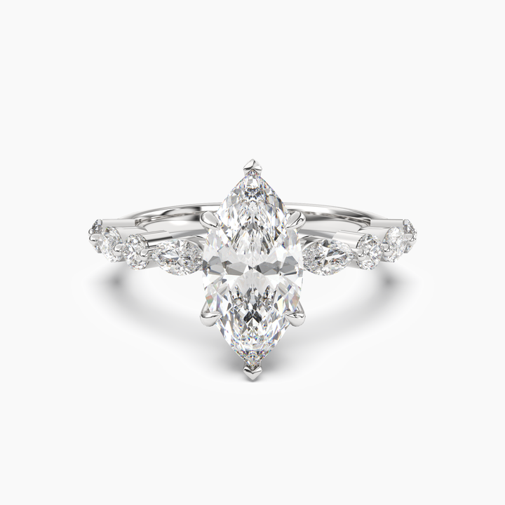 Celeste 5 Carat Marquise Cut Pave Lab Grown Diamond Ring in 14K White Gold