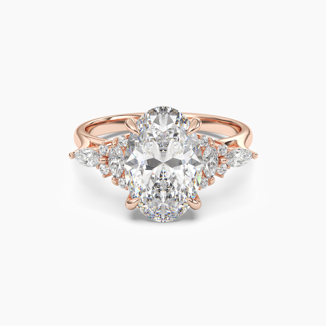 Celia 4 Carat Oval Cut Pave Lab Grown Diamond Ring in 14K Yellow Gold - View 7