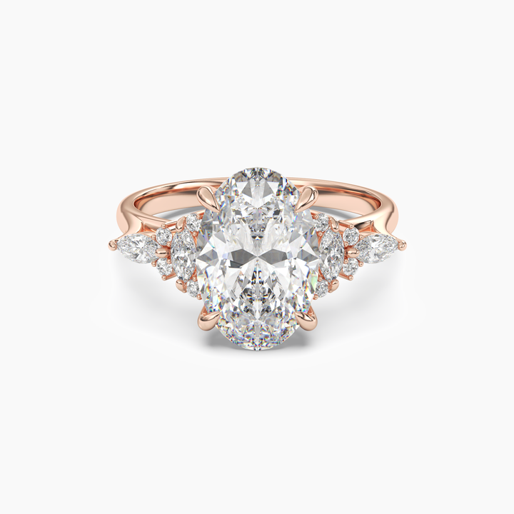 Celia 5 Carat Oval Cut Pave Lab Grown Diamond Ring in 14K Rose Gold