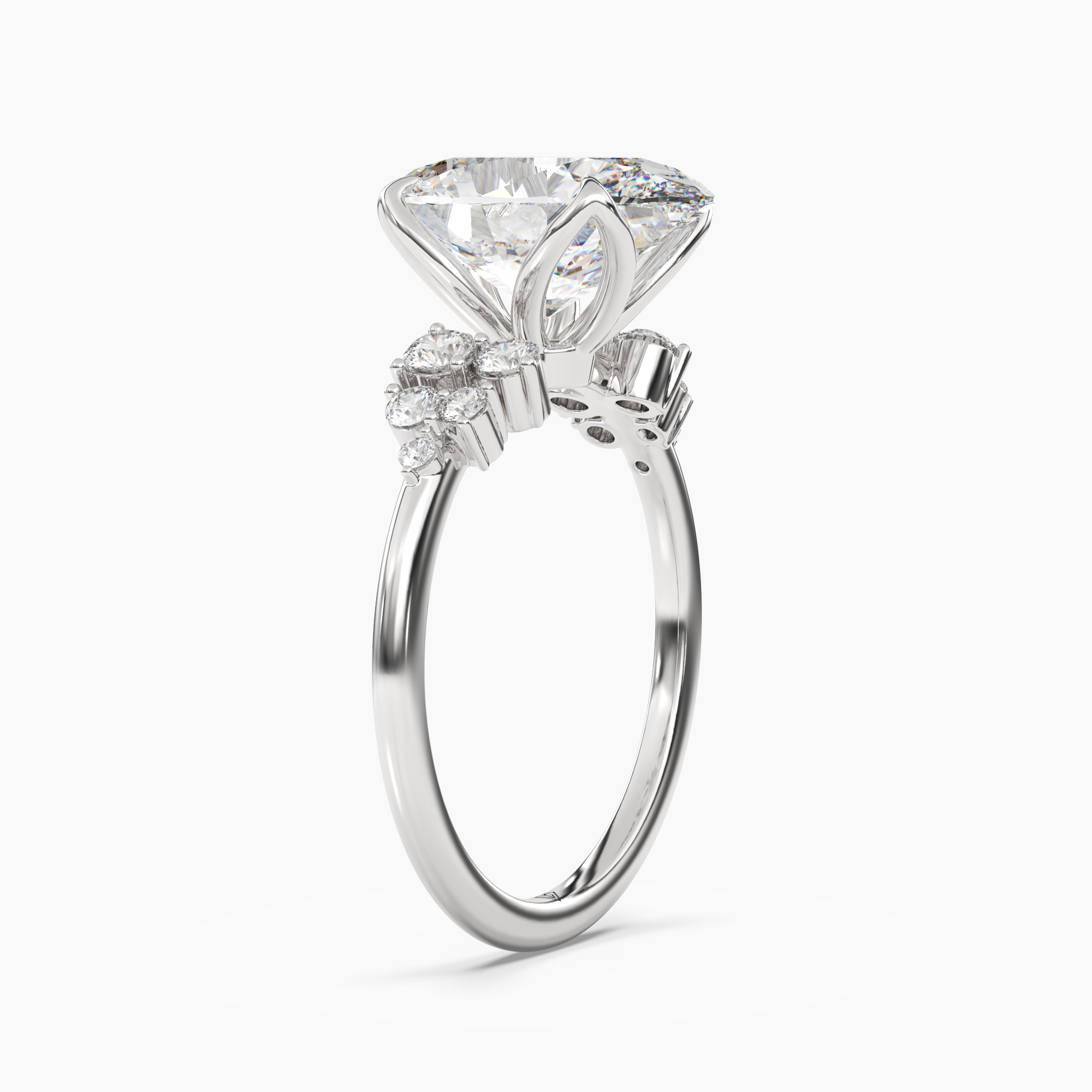 Fiona 5 Carat Oval Cut Pave Lab Grown Diamond Ring in 14K White Gold - View 2